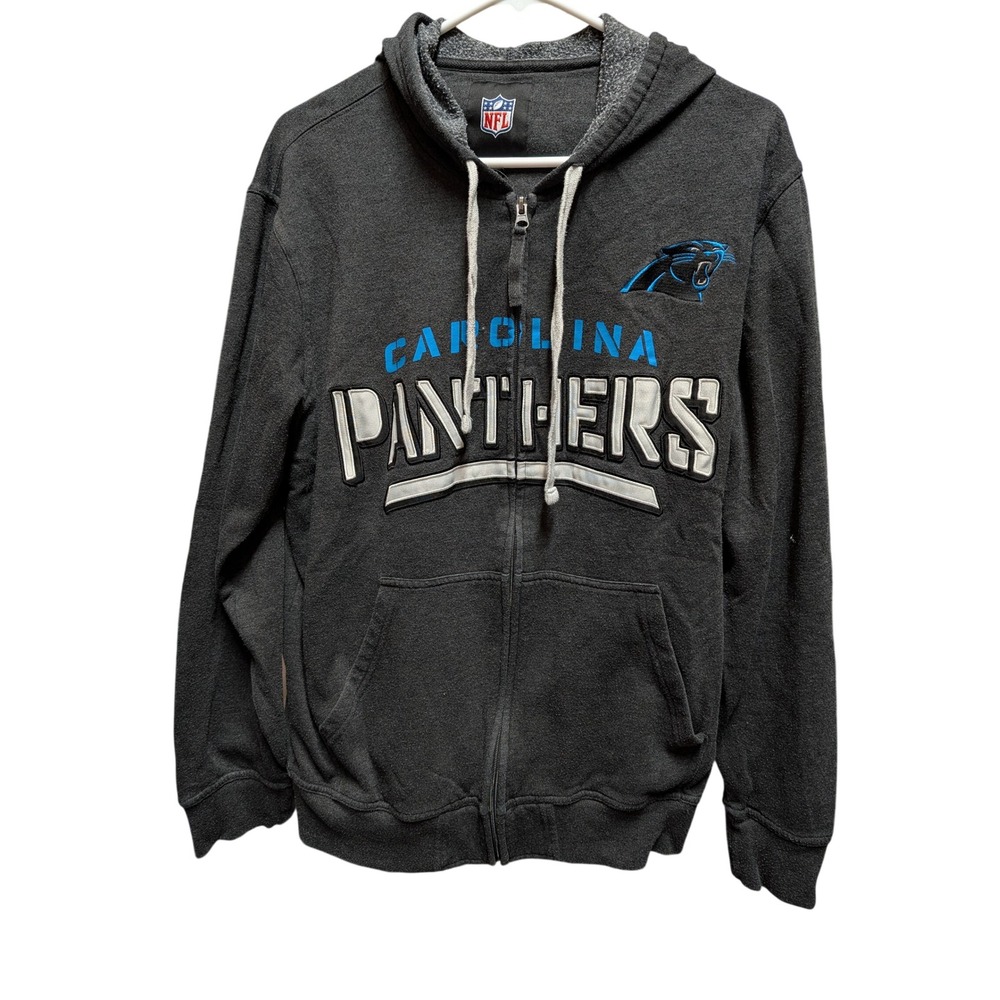 NFL Carolina Panthers Hoodie Mens Large Charcoal Gray Full Zip Fleece Sweatshirt